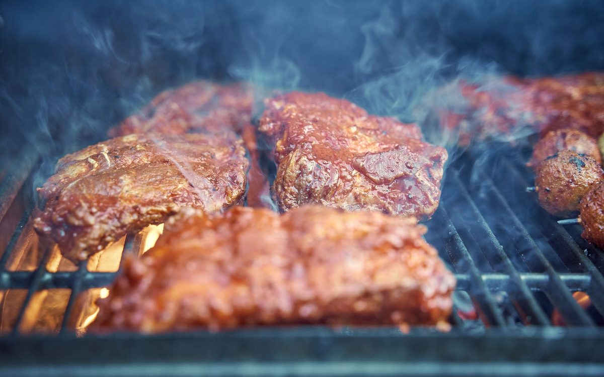Barbecue ribs on a smoking grill